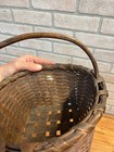Antique Primitive 1900s Oak Splint Gathering Egg Berry Basket Bentwood Handle