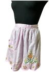 Vintage Retro Half Apron Handmade Pink Embroidered Butterfly Flowers Striped