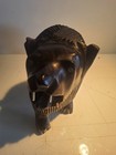 Vintage Hand Carved Wooden Lion Ebony Hardwood Mid-century Antique 