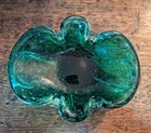 Vintage Murano Emerald Green Clear Glass Ashtray