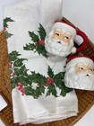 Vintage Linen Holly Berries Christmas Tea Kitchen Hand Towel Red Green
