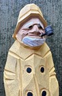 Folk Art Hand Carved Wooden Sailor Fisherman W  Pipe Yellow Coat Vintage 8 5 
