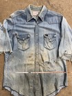 Vintage 1960s Wrangler Distressed Chambray Cotton Pearl Snap Shirt Size 16 1 2