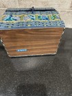 Vintage Azar Sewing Basket Blue Floral Print Wicker W tray 8   w X 5 5    H