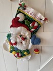 Vintage Handmade Bucilla Felt Stocking Santa Finished Completed Set Of 2 1997