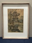 Hiroshi Yoshida - Antique Japanese Woodblock Print  in A Temple Yard 