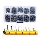 300pcs High Carbon Steel Fishing Hooks Set Barbed Assorted Sizes W  Box
