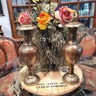 Pair Of Antique Middle Eastern Solid India Brass Vases Peacock Design  17  High