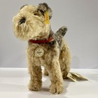 Vtg Steiff 1935 Classic Fellow Replica Mohair Terrier Brass Ear Button Tags 12   h