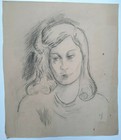 Woman Portrait Original Drawing 45x38cm 20th Century