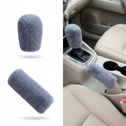 Car Handbrake And Gear Shift Cover Set  Warm Plush Non-slip Winter 2 Pcs Gray