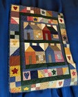 Quilt Rustic Country Hearts Homes Patchwork Homey Colorful 41 5 x29 5  Blue Red
