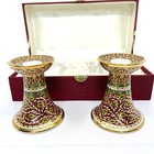 Rare Matching Set 4  Hand Painted Candle Holders Thailand Ornate Gold W case