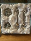 Vintage Baby Gift Set Silver Plate Teddy Bear Spoon Fork First Tooth Curl Box