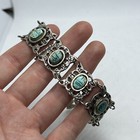 Vintage Silver Tone Turquoise Native American Chain Bracelet 6 -8   