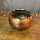 Vintage Hammered Copper Pot Brass Handles Small Cauldron Planter Cachepot 4 5   