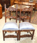 Set Of 2 French Renaissance Antique Dining Chairs   Carved Walnut   Upholstered