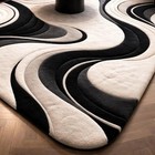 Hand Tufted Abstract Rug 8x10  Mid Century Modern Geometric Rust Beige Carpet