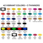 42 Color Acrylic Airbrush Paint Set With Thinners - Opaque  Metallic  Neon
