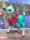 Vintage Style Retro Teal Christmas Fawn Deer Reindeer Figurine New