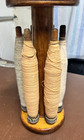 Antique Wooden Sewing Loom Spindle Bobbins W  Thread   6 Wooden Spools Holder