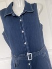 Vintage Dress Sleeveless Cotton Denim Midi 10 Blue Button Down Belted White Stag