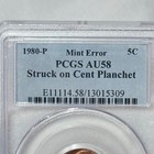 1980 P 5c Nickel Mint Error Struck On Cent Planchet Pcgs Au58