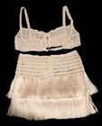 Boho Crochet Fringe Tiered Skirt   Bralette Crop Top Set Beachy Festival Xl Nwt
