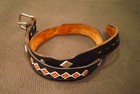 Vtg Circle Y Of Yoakum Beaded Black Leather Belt 38  South Western Cowboy
