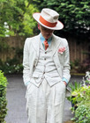 Vintage Linen Men s Suits Summer Beach 3pcs Ivory Blazer Cuffed Pants Evening