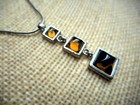 925 Sterling Silver Vintage Cabochon Square Amber Drop 16  Necklace