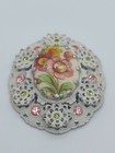 Vintage Retro White Enamel Rhinestones Floral Brooch Pin Germany
