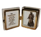 Vintage Mother Of Pearl Tiny Small Bible Book Metal Rosary Box Trinket Catholic