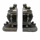 Heavy Resin Bookends With A Rustic Regal Design Painted In Silver   Brown Tones