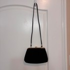 Vintage Black Velvet Evening Bag Gold Tone Kiss Lock Frame Shoulder Purse