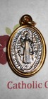 San Benito Medalla  St Benedict Cross Silver gold Tone - Oval - 1 1 8  - Italian