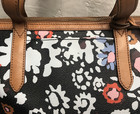 Fossil Tote Black multi-color Floral Coated Canvas  Leather Handles  Metal Feet
