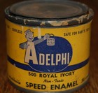 Vintage Adelphi Enamel Empty  paint Tin Can Advertising
