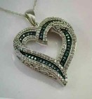 1ct Round Cut Blue Sapphire   Diamond Heart Pendant Necklace 14k White Gold Over