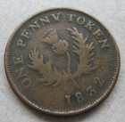 1832 Nova Scotia One Penny Token   Very Near Head Variety 
