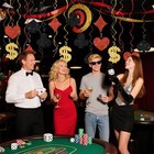 Casino Theme Hanging Swirls Decorations - 30pcs Las Vegas Poker Red Black Gold