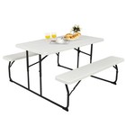 Indoor And Outdoor White Folding Picnic Table Bench Set With Wood-like Texture