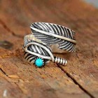 Navajo Indian Handmade Sterling Silver Turquoise Feather Adjustable Rings