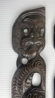 Rare Vtg Hand Carved New Zealand Maori Tiki Wooden Figures Paua Shell Eyes 13   h