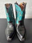 Nos Vtg 50s-60s Kids Children Black blue Leather Inlay Western Cowboy Boots 8 5d