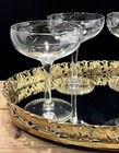 Vtg Champagne Coupe Etched Starburst Sherbet Cocktail Glasses Martini Set 4 Mcm