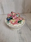 Ceramic Bow Floral Flower Trinket Box Vintage Home Decor
