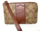 Coach New 58035 Corner Zip Wristlet Signature Light Khaki Saddle Leather Nwt  88