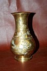 Rare Antique Chinese Style Yellow Bronze Vase W  Floral  Bird    Junk Boat Decor