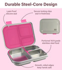 Bento Lunch Box  Stainless Steel  3 Compartments  Leak-proof  Pink